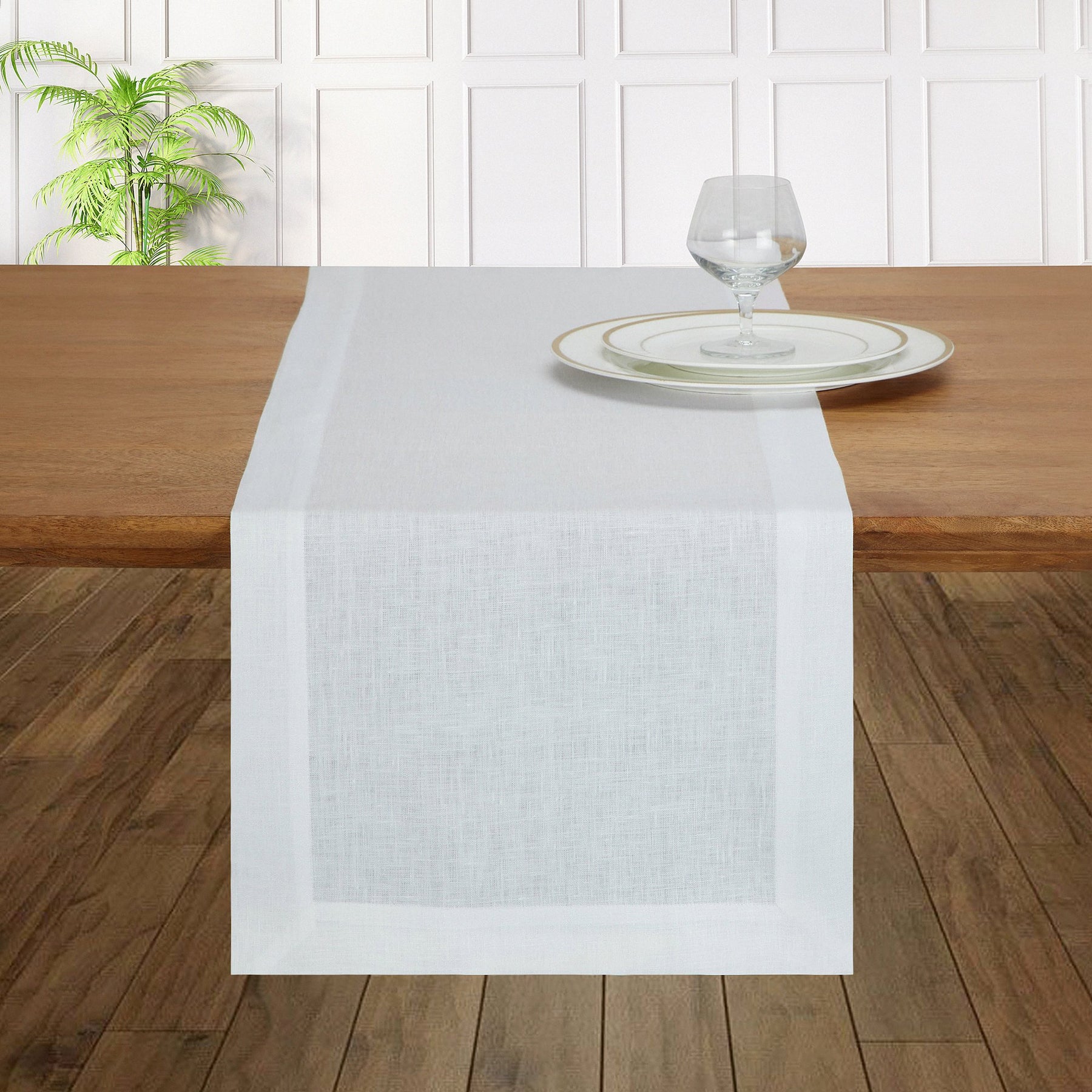 Snowy White Linen Table Runner - Hemmed