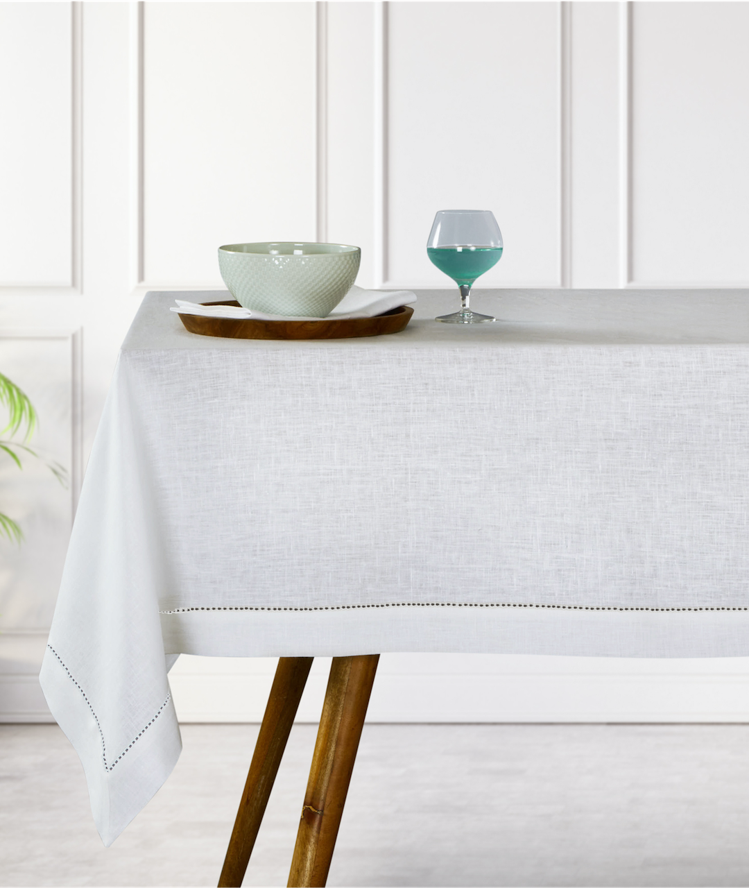 White Linen Tablecloth - Hemstitch