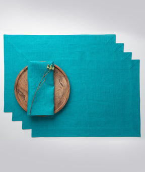 Teal Blue Linen Placemats - Hemmed