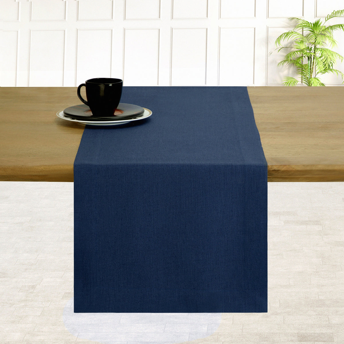 Navy Blue Linen Table Runner - Hemmed