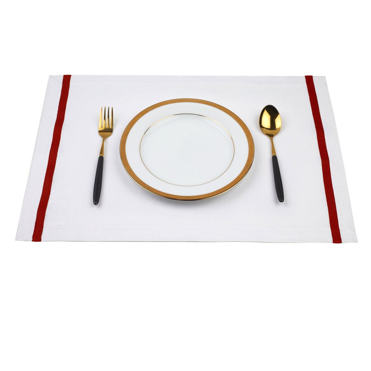 White & Red Linen Placemats - Stripe