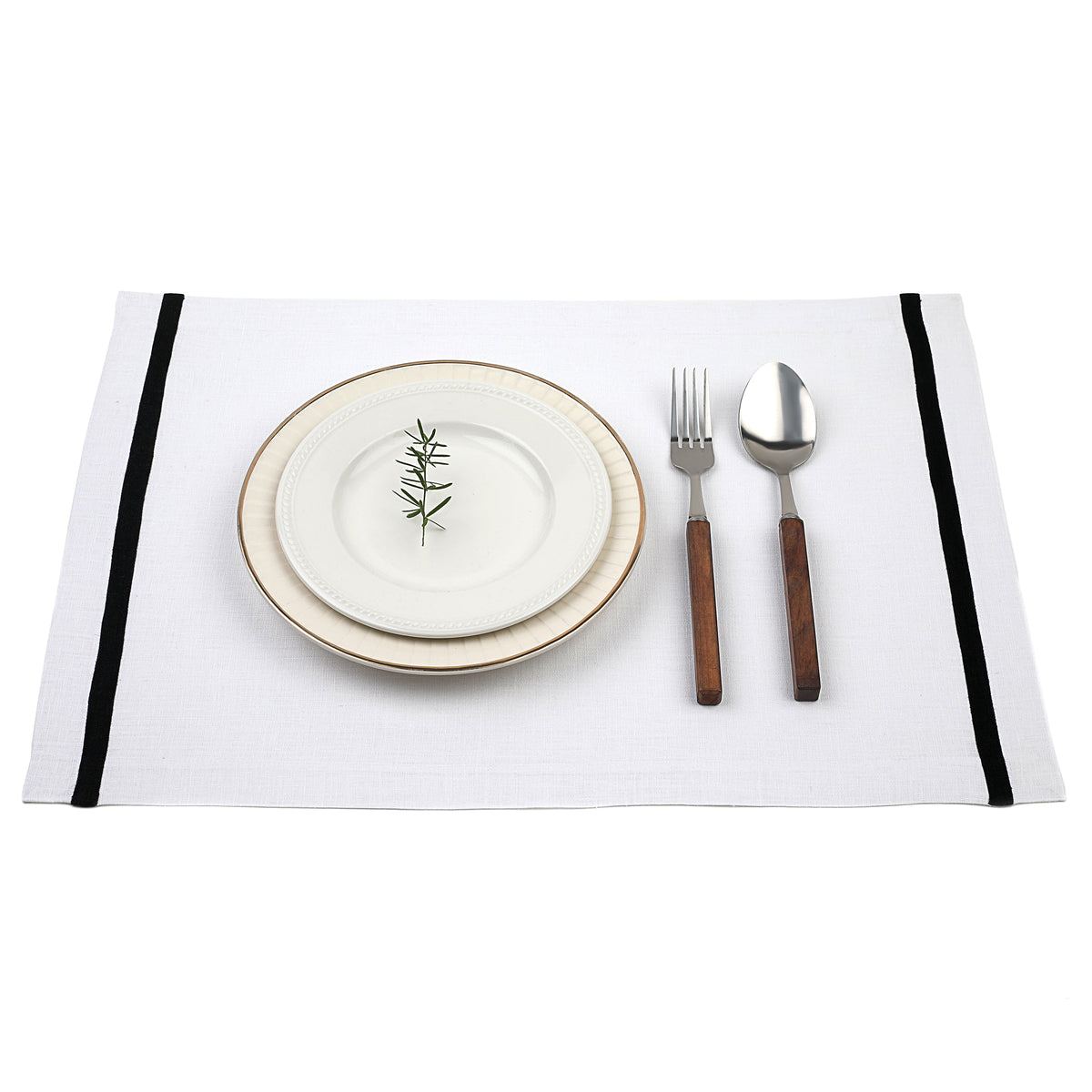 White and Black Linen Placemats - Stripe