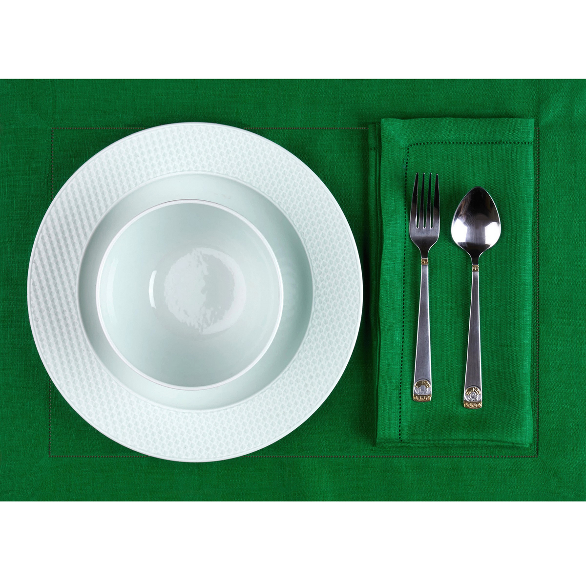Kelly Green Linen Placemats 14 x 19 Inch Set of 4 - Hemstitch