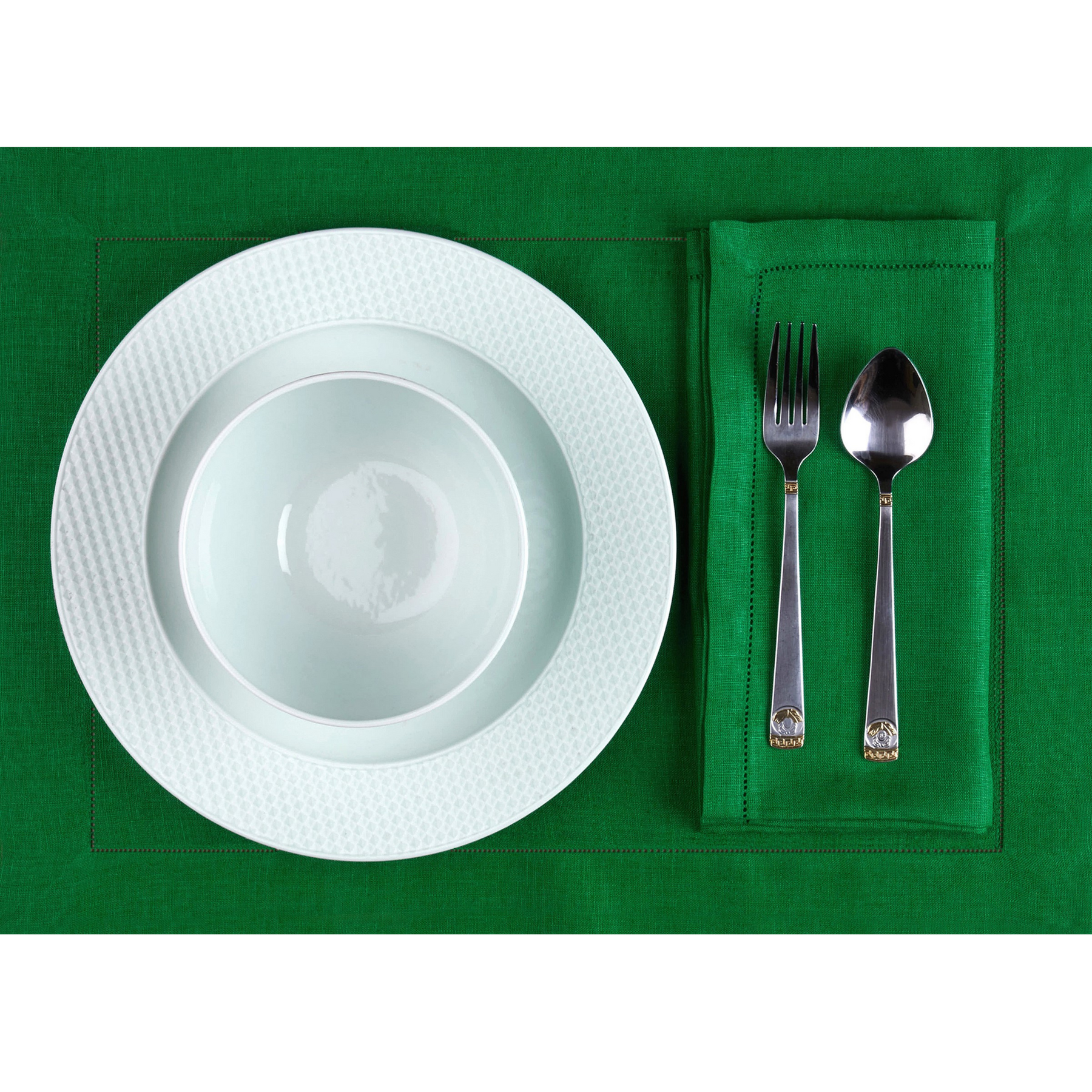 Kelly Green Linen Placemats - Hemstitch