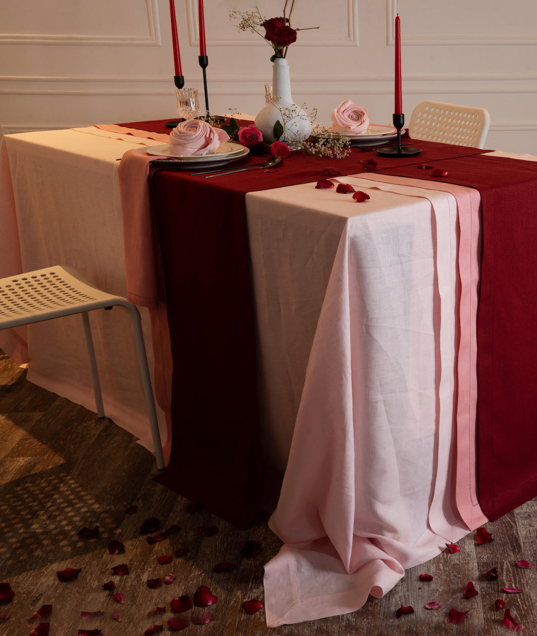 Pastel Pink Linen Tablecloth - Hemmed