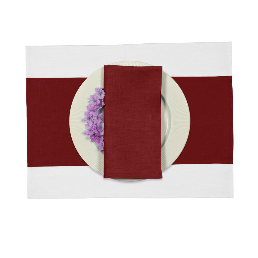 White and Red Linen Placemats 14 x 19 Inch Set of 4 - Splicing