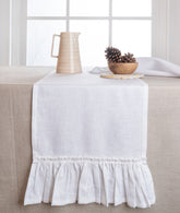 Snowy White Linen Table Runner - Ruffle