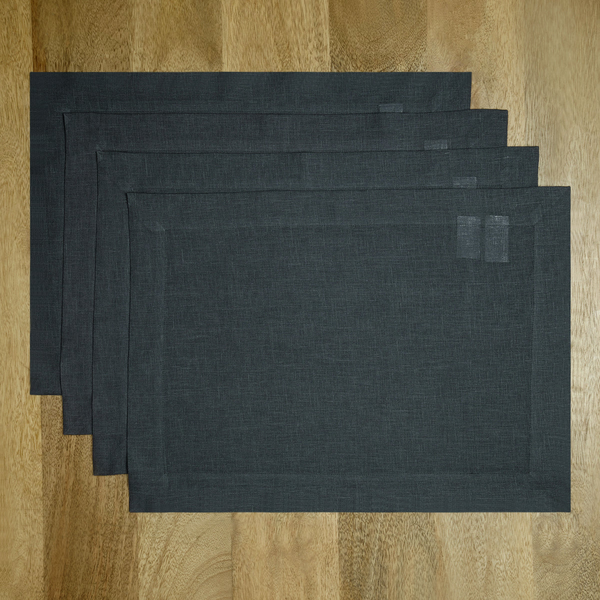 Charcoal Grey Linen Placemats 14 x 19 Inch Set of 4 - Hemmed