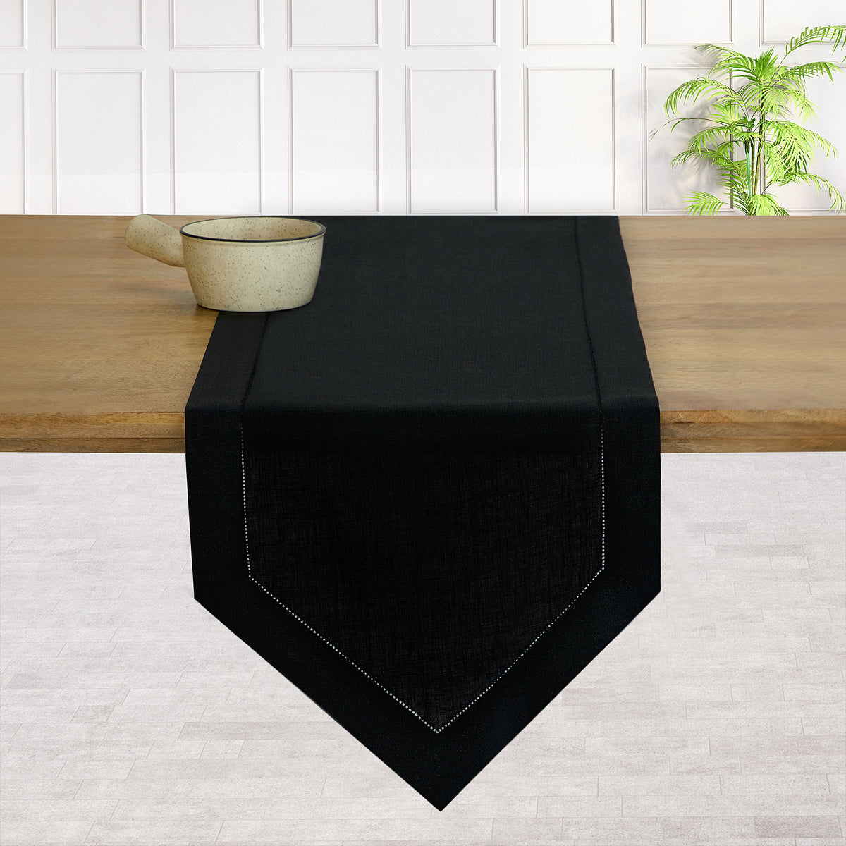 Black Linen Table Runner - Diamond