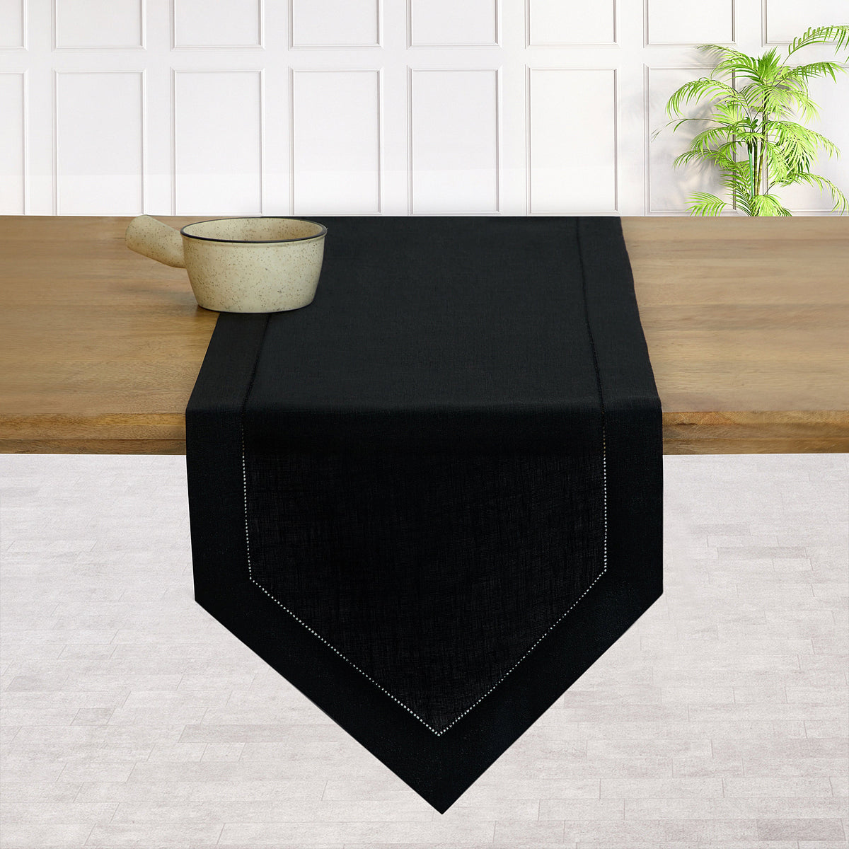 Amazing Black Linen Table Runner - Diamond